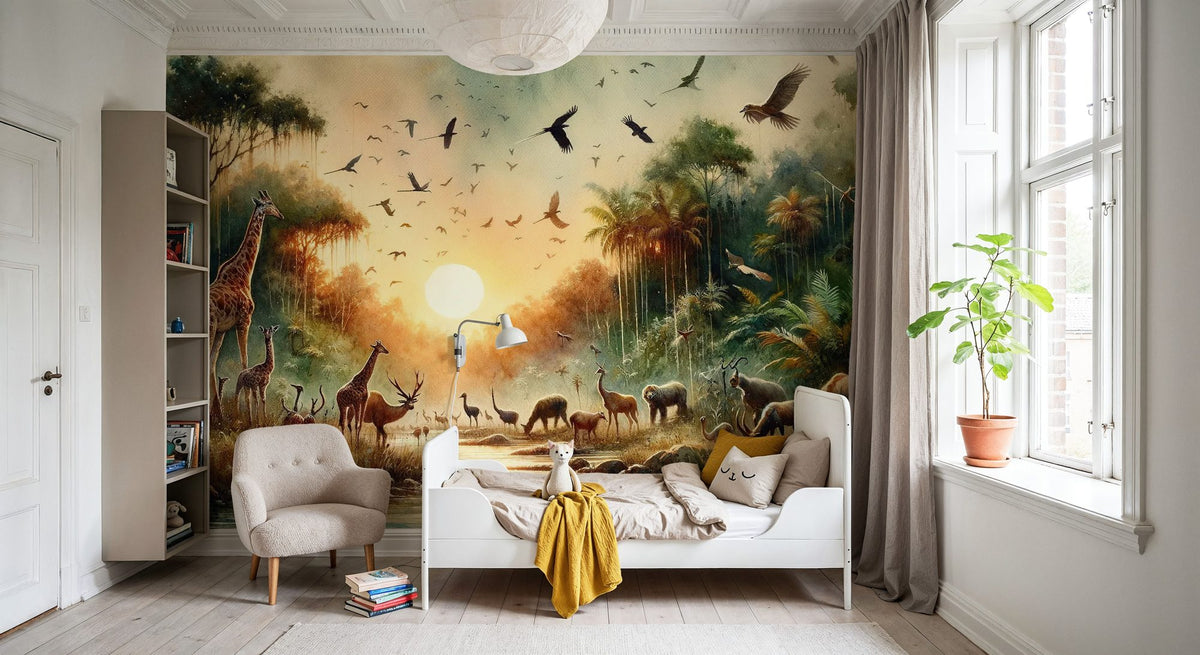 Harmony and Diversity in the Jungle's Heart Mural Wallpaper - room preview 06