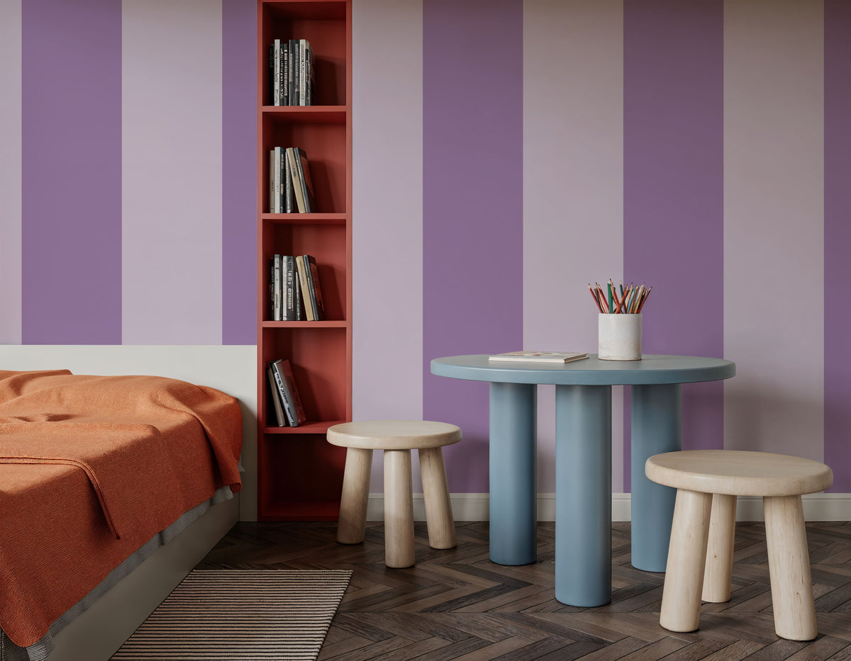 Circus Stripes, Purple on Purple Mural Wallpaper - room preview 06