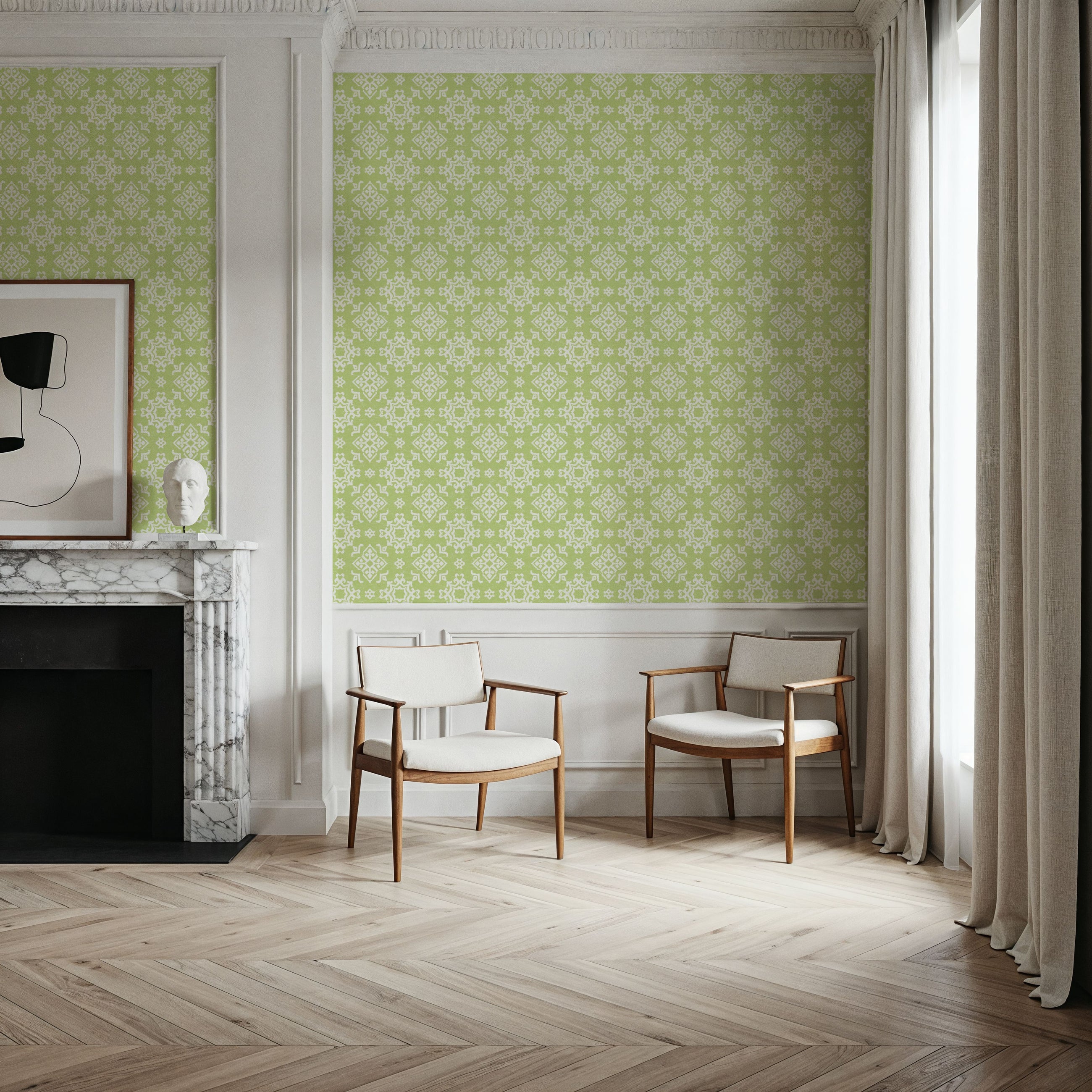 Atlantic Flakes Light Green Mural Wallpaper