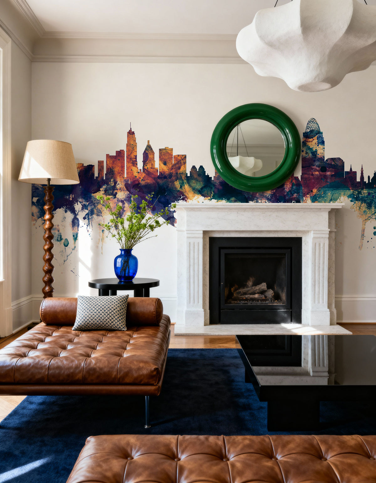 Cincinnati Ohio Skyline Blue & Bronze Mural Wallpaper - room preview 06
