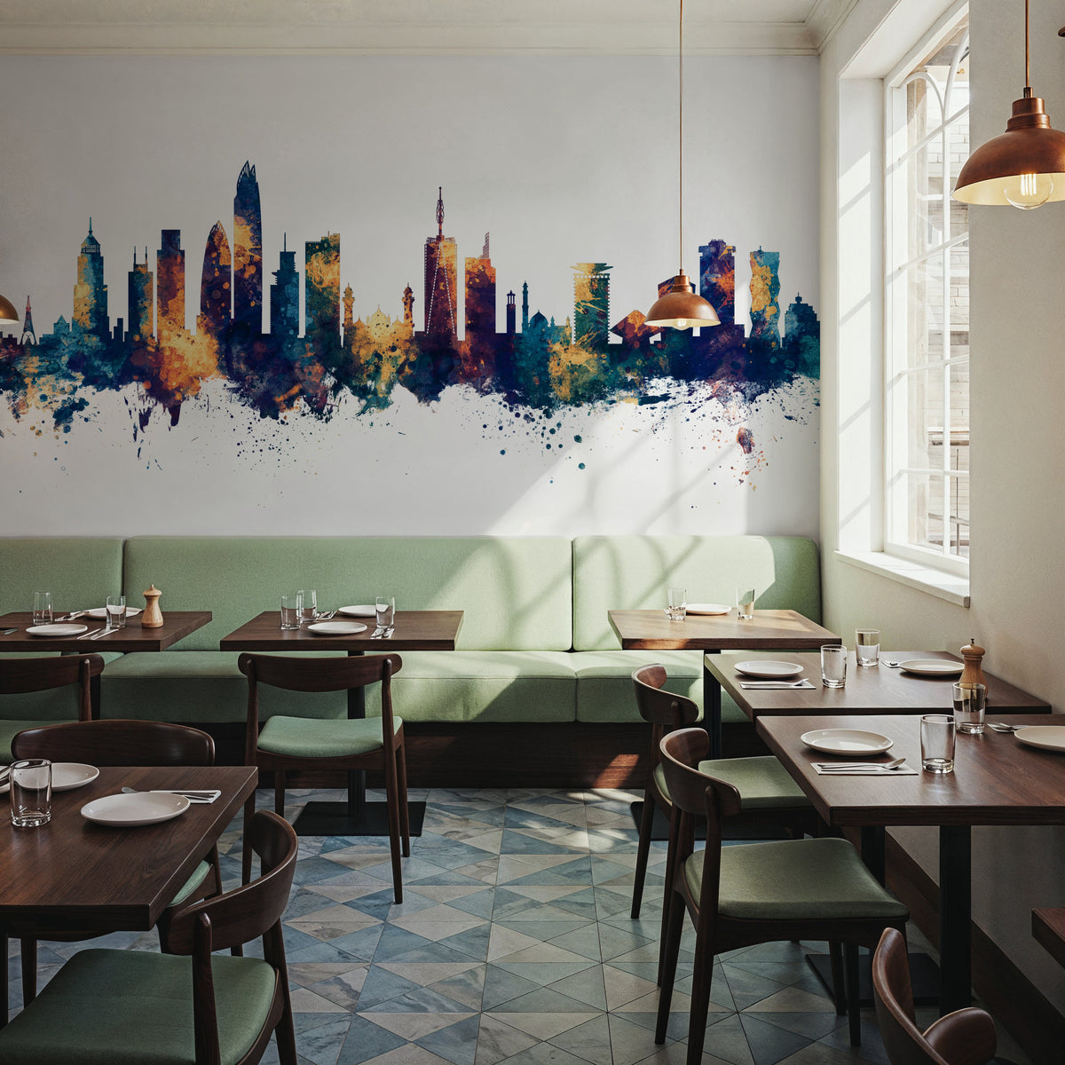 Nairobi Kenya Skyline Blue & Bronze Mural Wallpaper - room preview 06