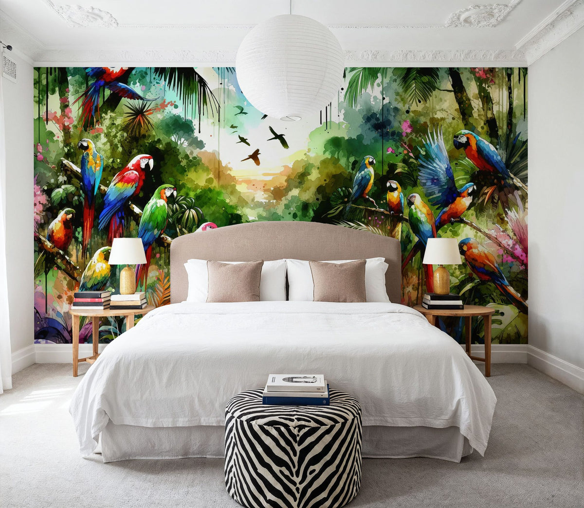 Watercolor Jungle Mural Wallpaper - room preview 06