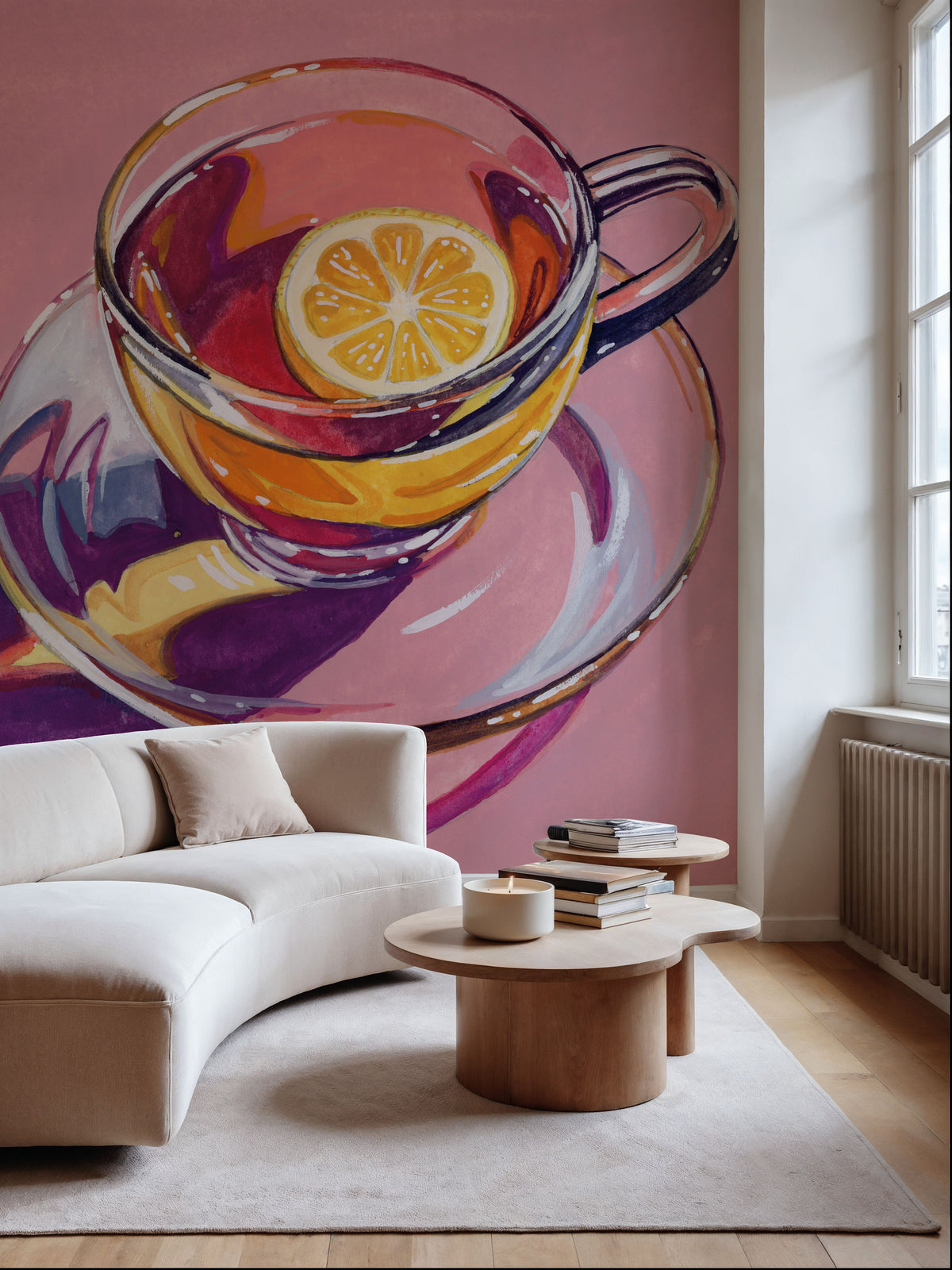 Clear Cup of Tea with Lemon Mural Wallpaper - room preview 06