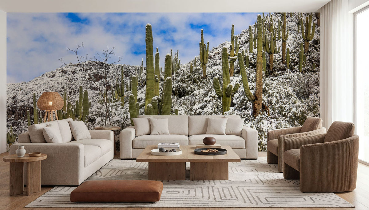 Snowy Desert Cactai Mural Wallpaper - room preview 06