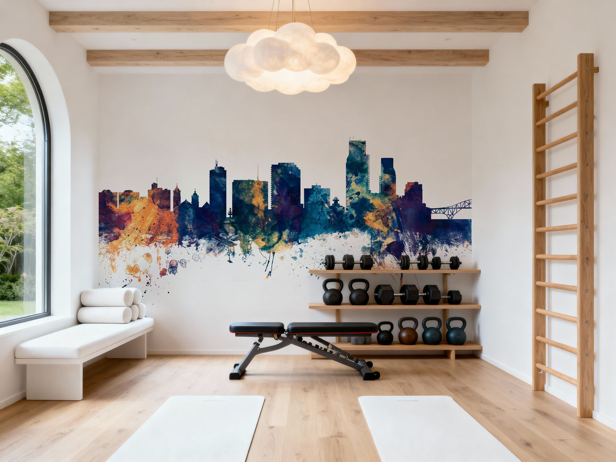 Corpus Christi Texas Skyline Blue & Bronze Mural Wallpaper - room preview 06