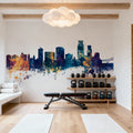 Corpus Christi Texas Skyline Blue & Bronze Mural Wallpaper - room preview 06