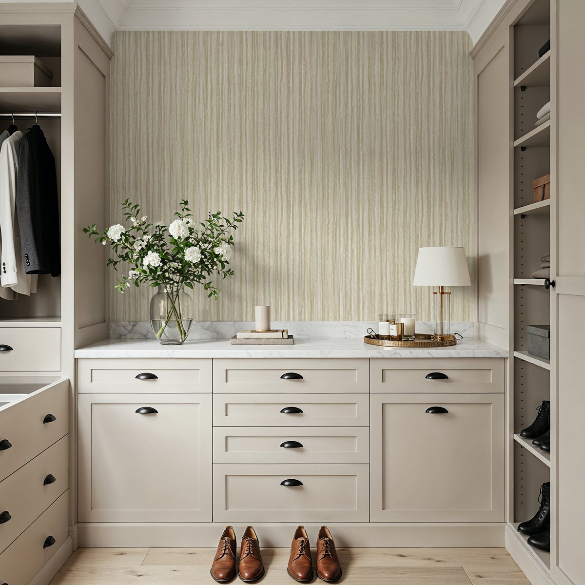 Textured Lines, Beige Mural Wallpaper - room preview 06