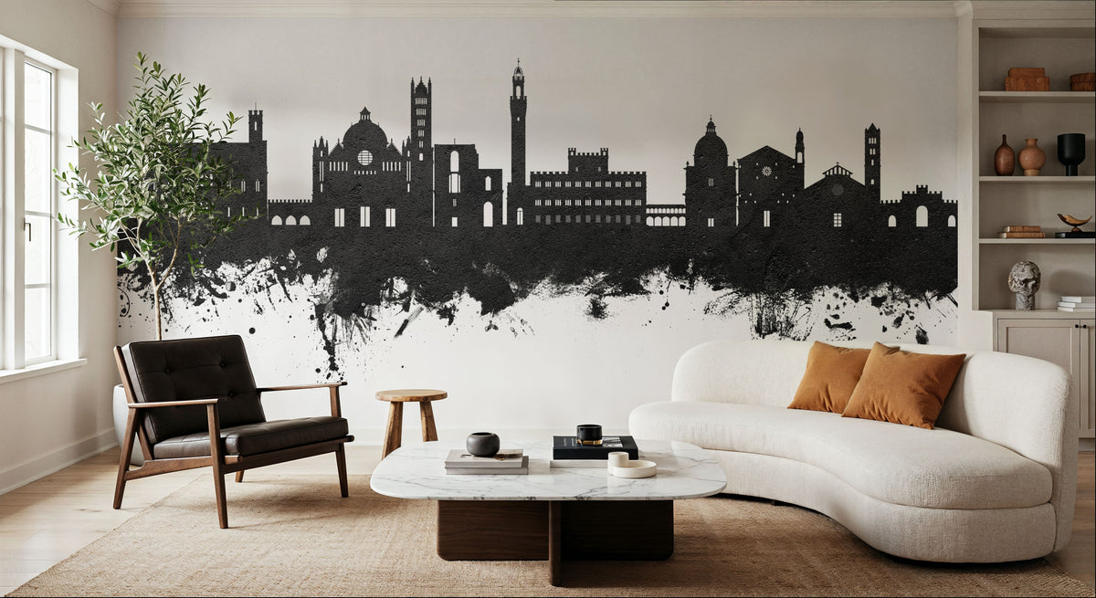 Siena Italy Skyline Black & White Mural Wallpaper - room preview 06