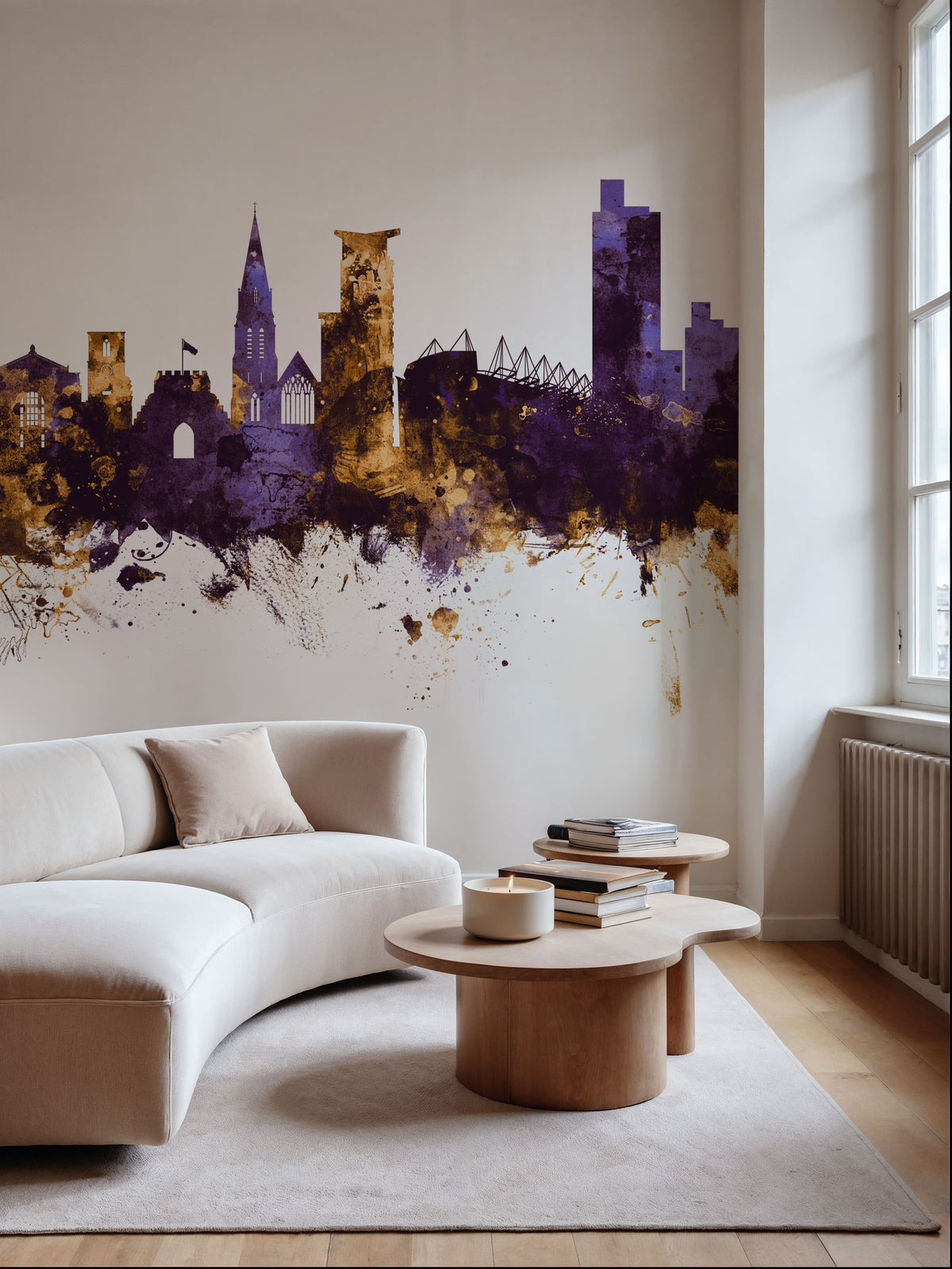 Southampton England Skyline Purple & Gold Mural Wallpaper - room preview 06