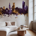 Southampton England Skyline Purple & Gold Mural Wallpaper - room preview 06