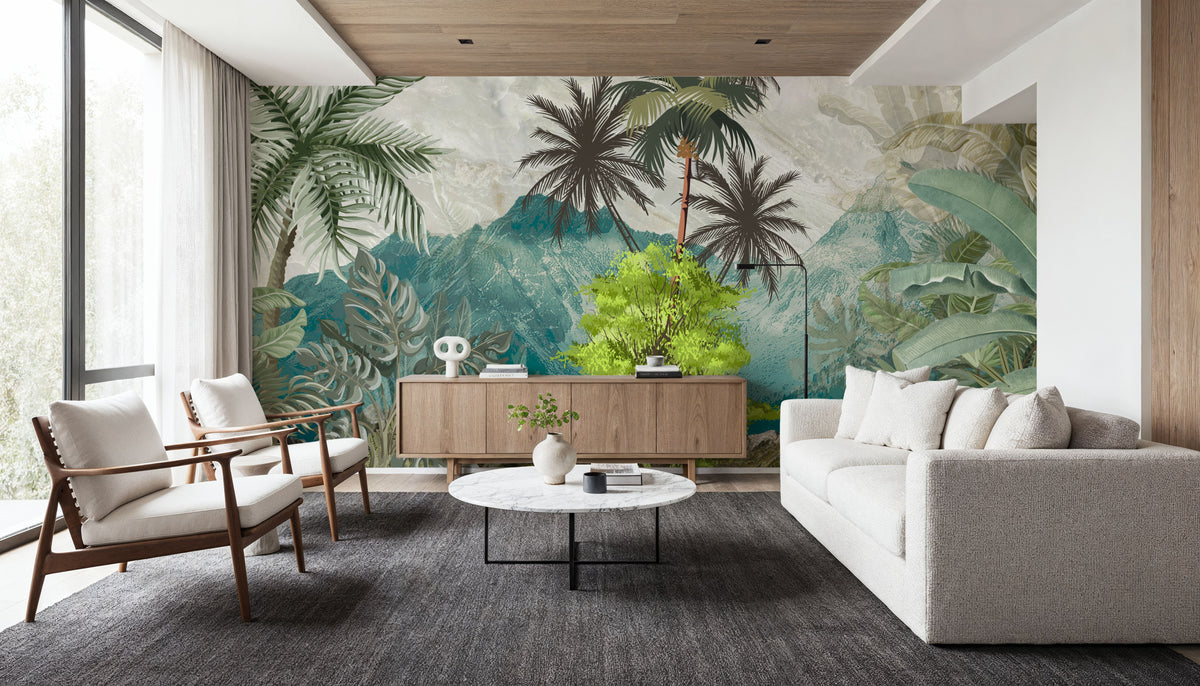 Banana Trees Sketching Mural Wallpaper - Cool Tone - room preview 06