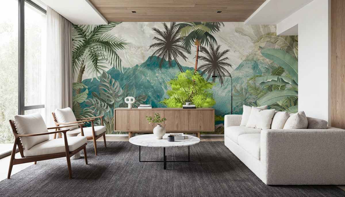 Banana Trees Sketching Mural Wallpaper - Cool Tone - room preview 06