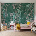 Peacock and Peony Chinoiserie Pale Green Mural Wallpaper - room preview 06