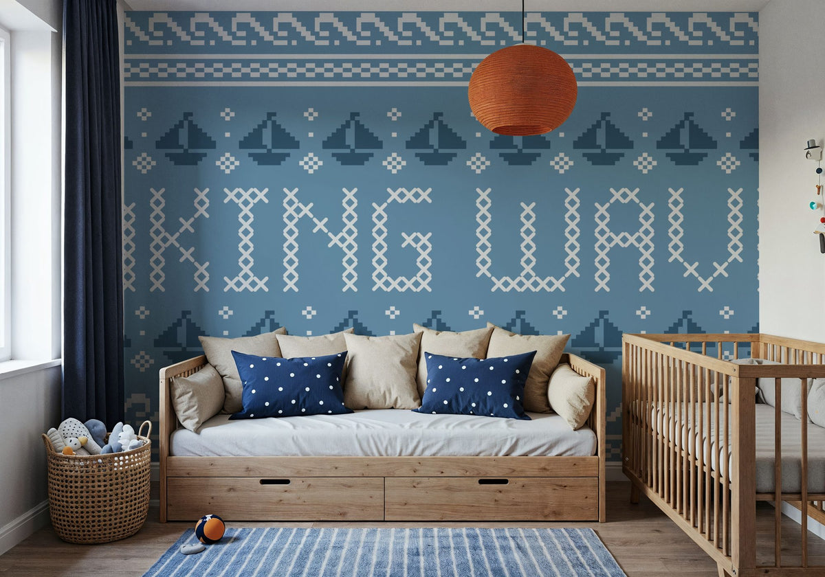 Coastal Cross Stitch I Mural Wallpaper - room preview 06