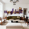 Winston-Salem North Carolina Skyline Purple & Gold Mural Wallpaper - room preview 06