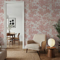 Patinated Linen Toile De Jouy, Rose Mural Wallpaper - room preview 06