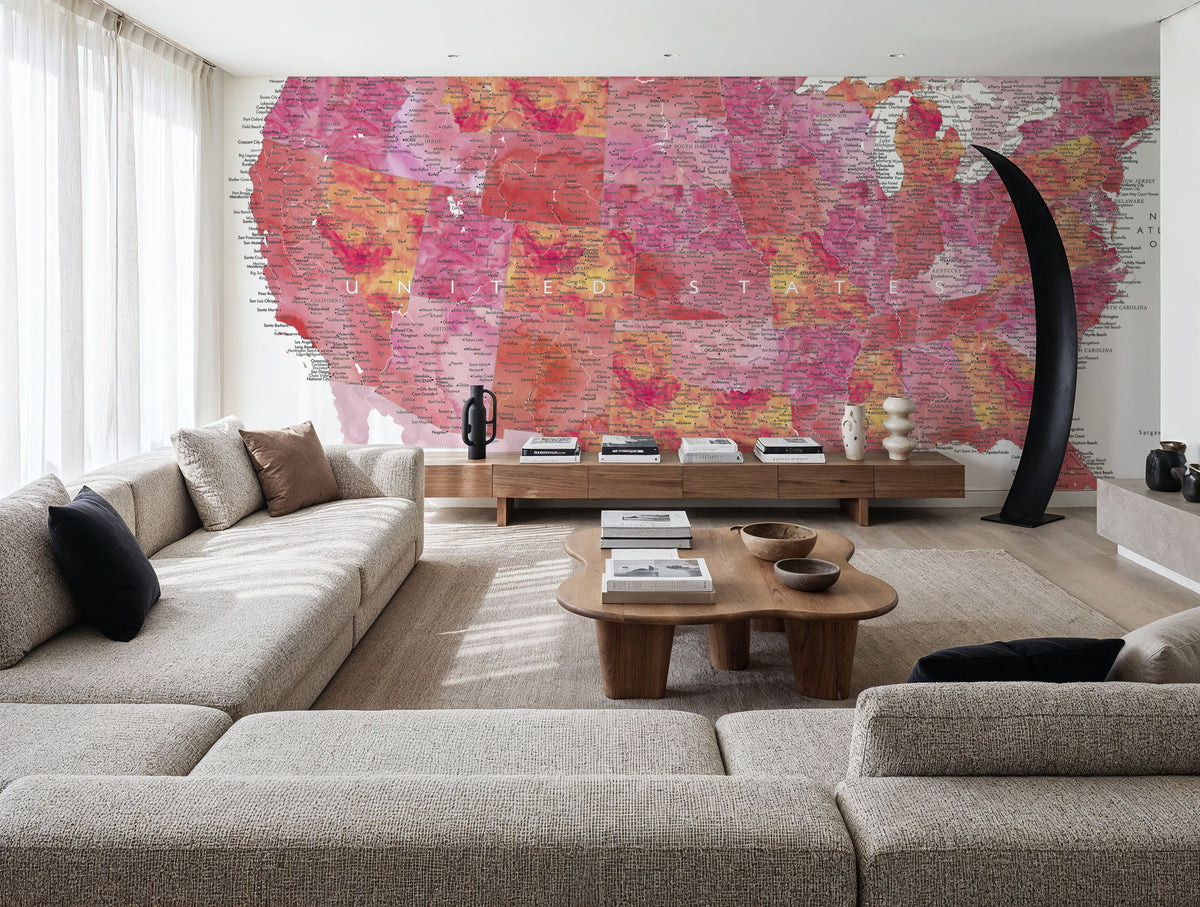 US Map Detailed - Tatiana Mural Wallpaper - room preview 06