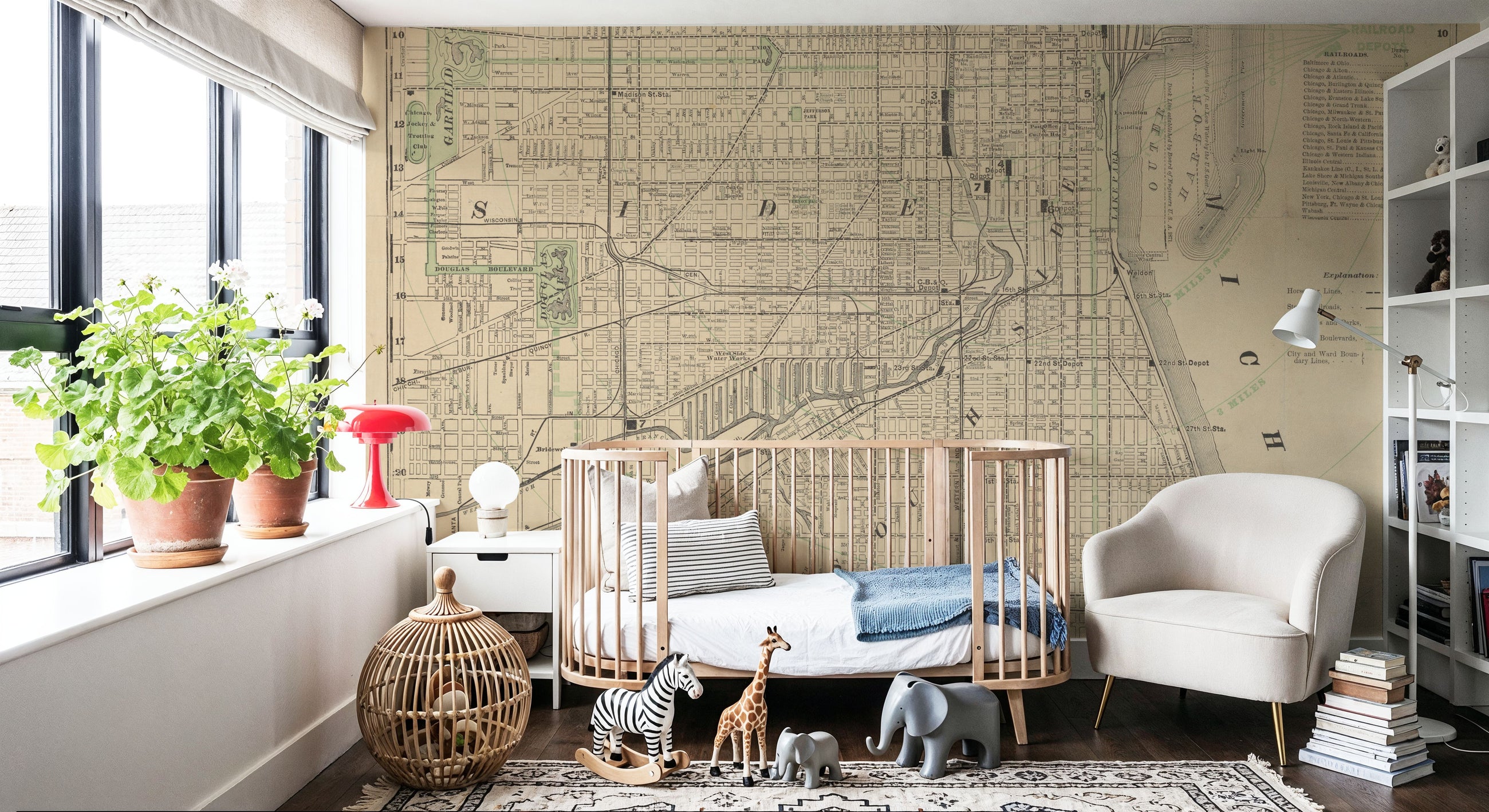 City of Chicago Map 1888 Mural Wallpaper