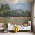 Pink and Green Meadow Mural Wallpaper - room preview 06