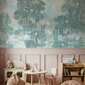 Treehouse Neighborhood Cool Pastel Mural Wallpaper - room preview 06