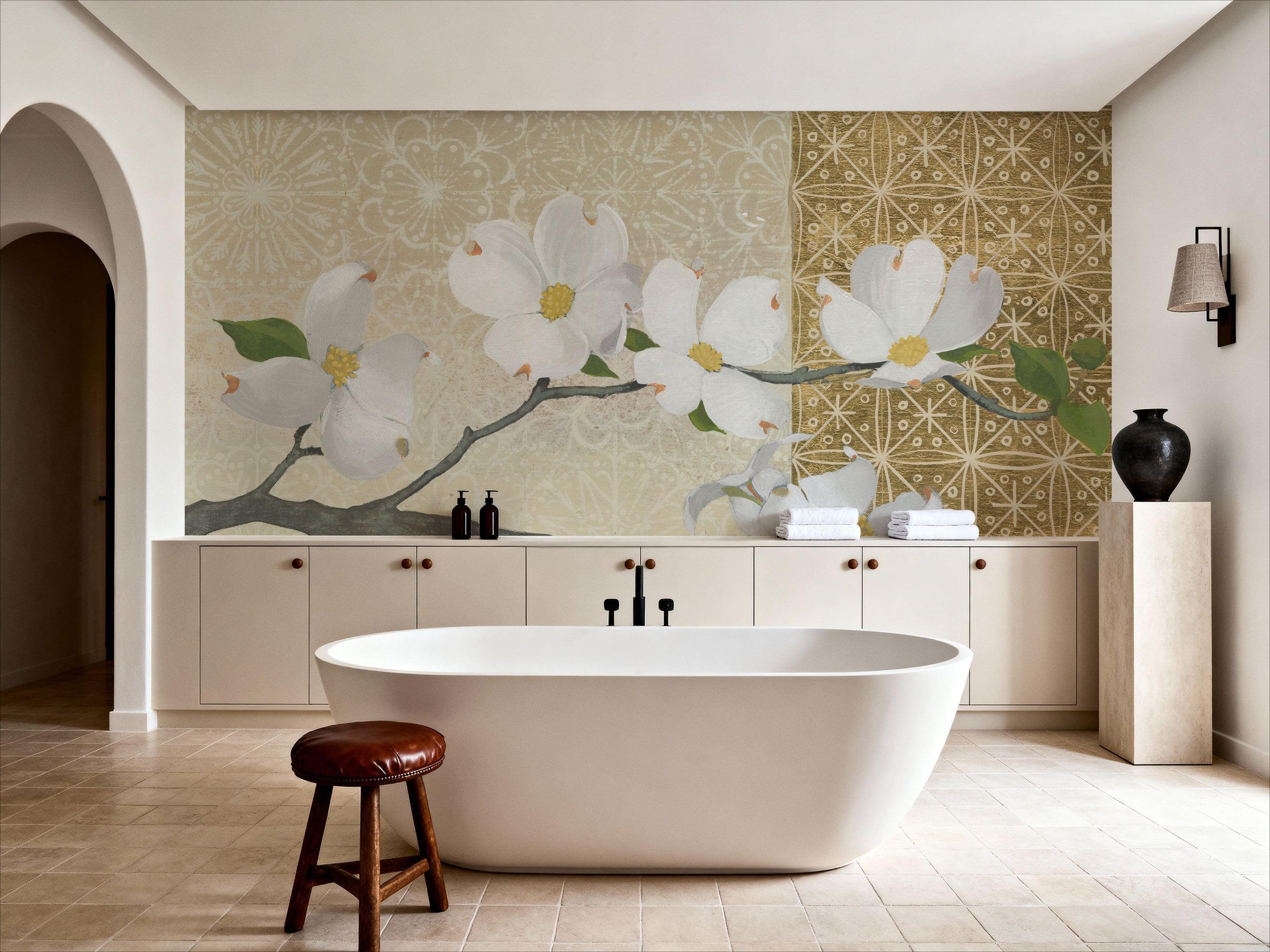 Dogwood on Gold Mural Wallpaper