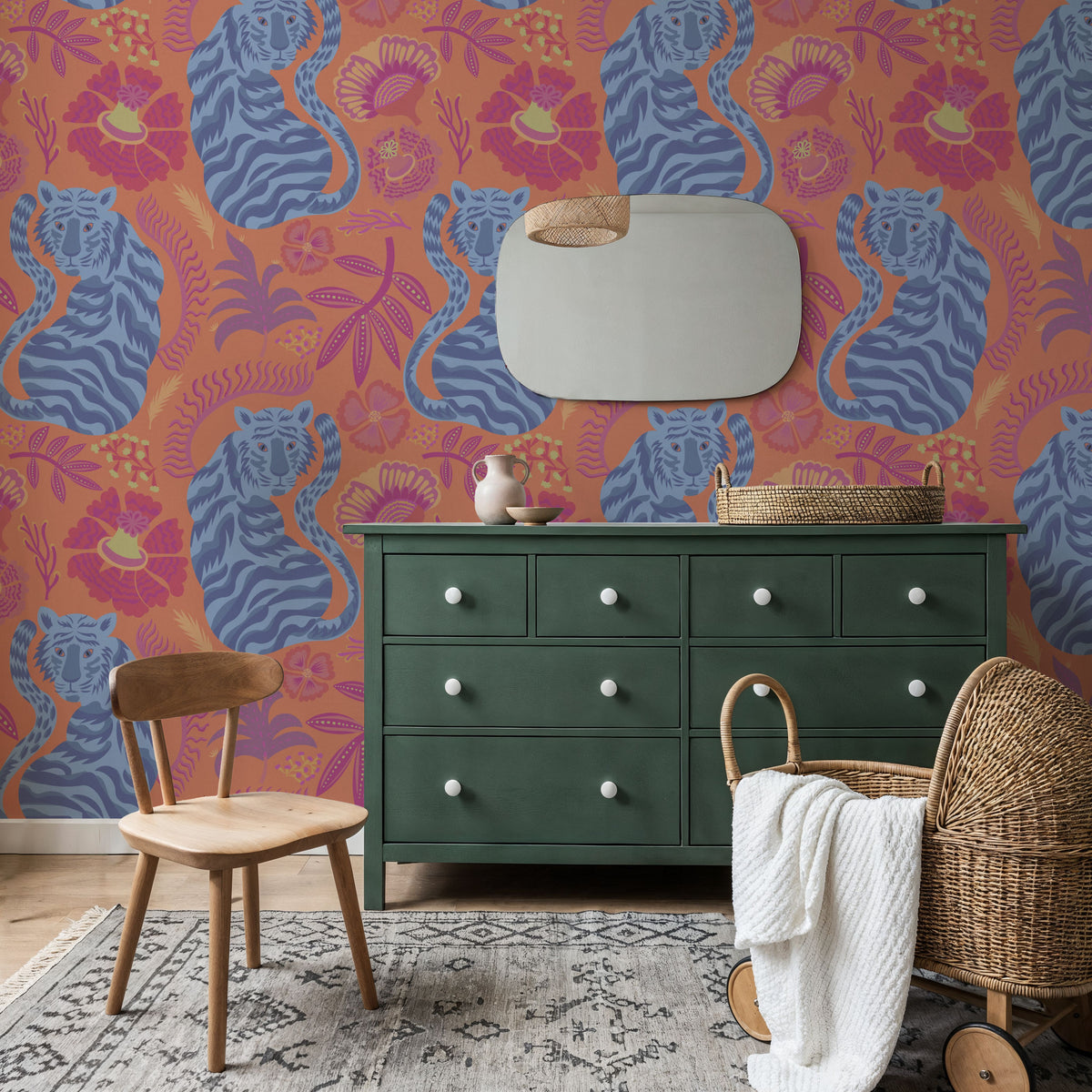 Painterly Tigers Orange Mural Wallpaper - room preview 06