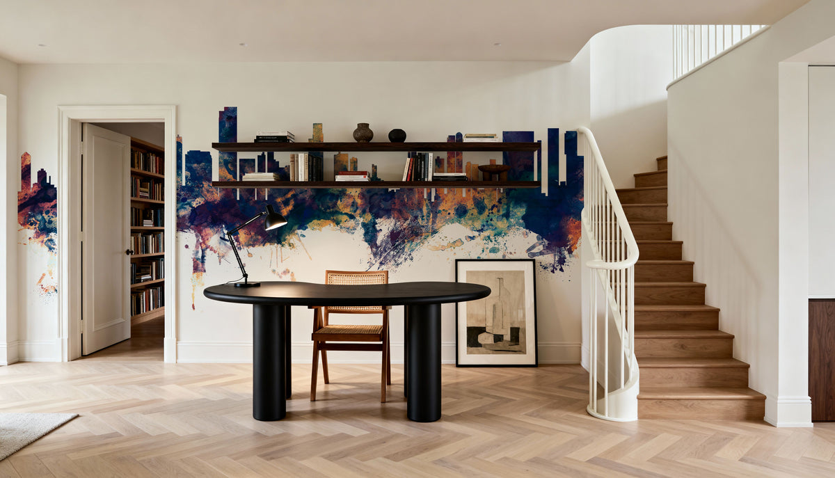 Honolulu Hawaii Skyline Blue & Bronze Mural Wallpaper - room preview 06