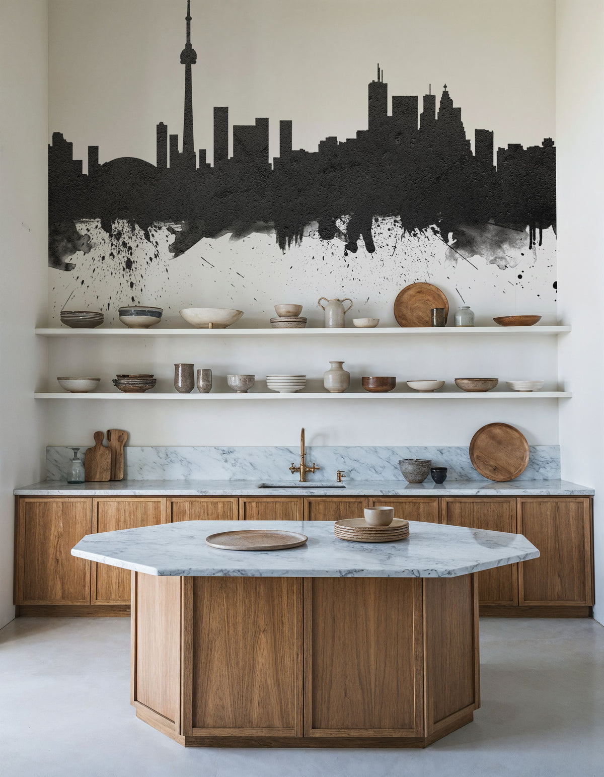 Toronto Canada Skyline Black & White Mural Wallpaper - room preview 06
