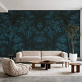 Shielded Leaf Blue Mural Wallpaper - room preview 06