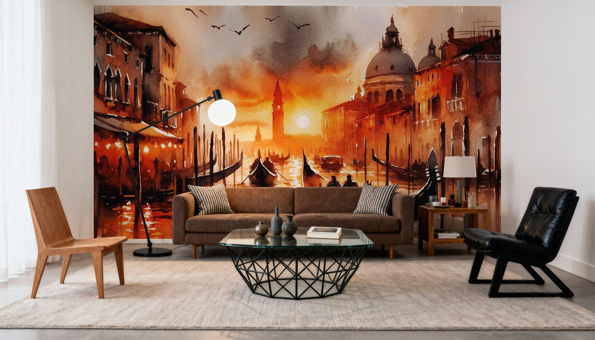 Fiery Sunset Over Venice Canal Mural Wallpaper - room preview 06