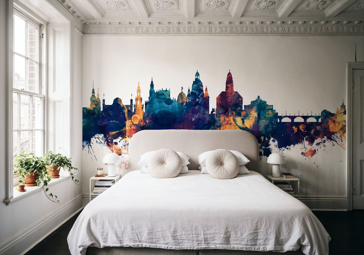 Dresden Germany Skyline Blue & Bronze Mural Wallpaper - room preview 06
