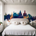 Dresden Germany Skyline Blue & Bronze Mural Wallpaper - room preview 06