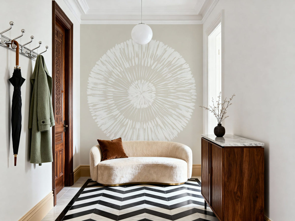 Coastal Block Print II Neutral Mural Wallpaper - room preview 06