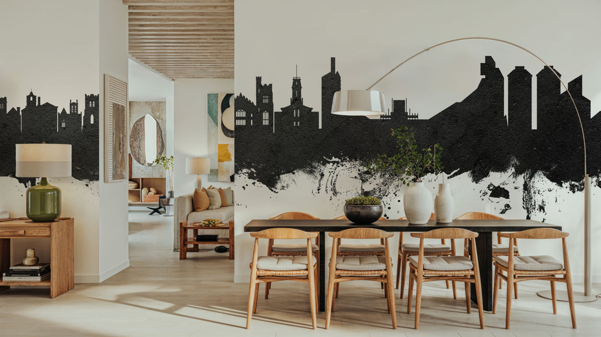 Boulder Colorado Skyline Black & White Mural Wallpaper - room preview 06