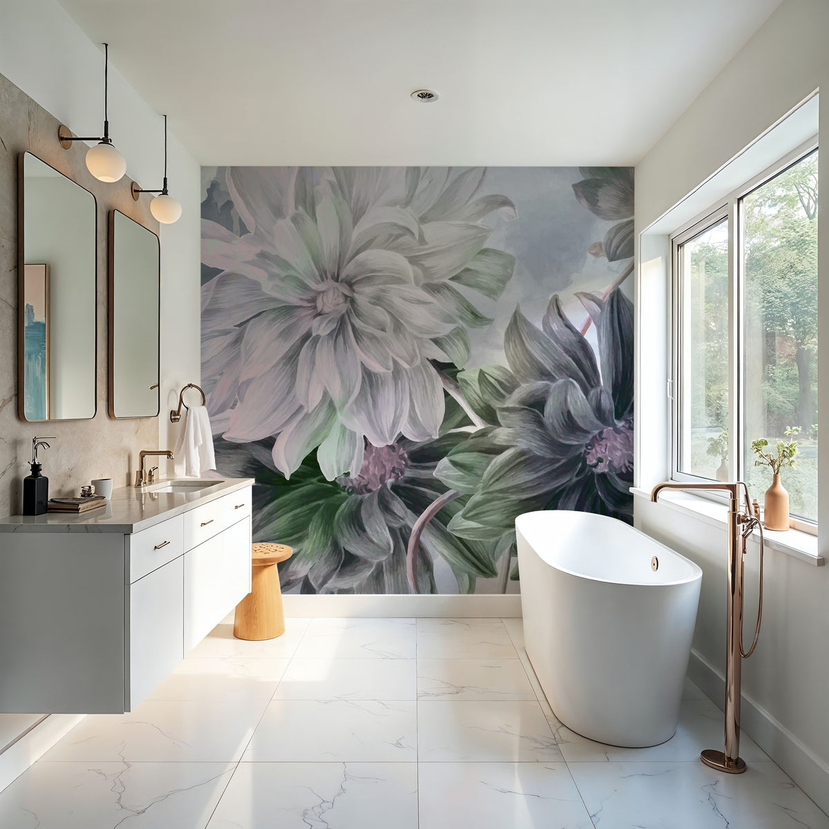 Focus on the Dahlia Green Mural Wallpaper - room preview 06
