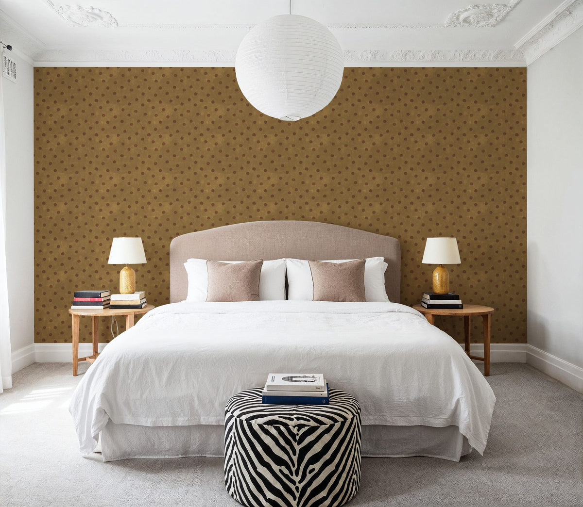 Autumn Dots Khaki Mural Wallpaper - room preview 06