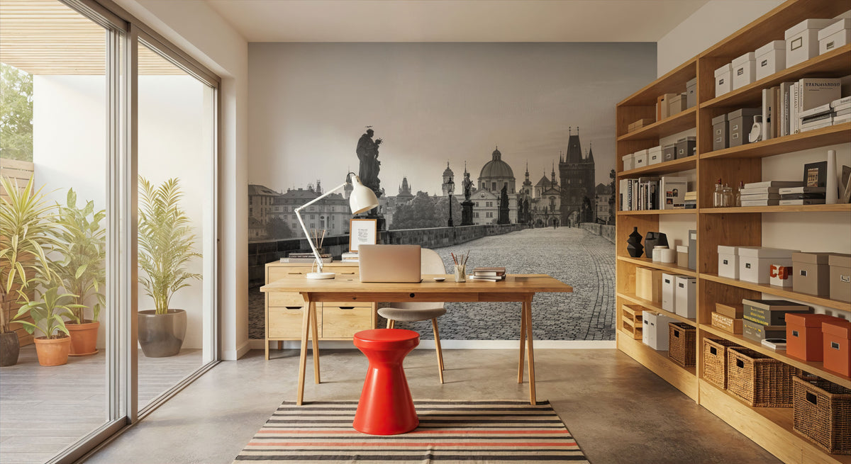 Charles Bridge BW Mural Wallpaper - room preview 06