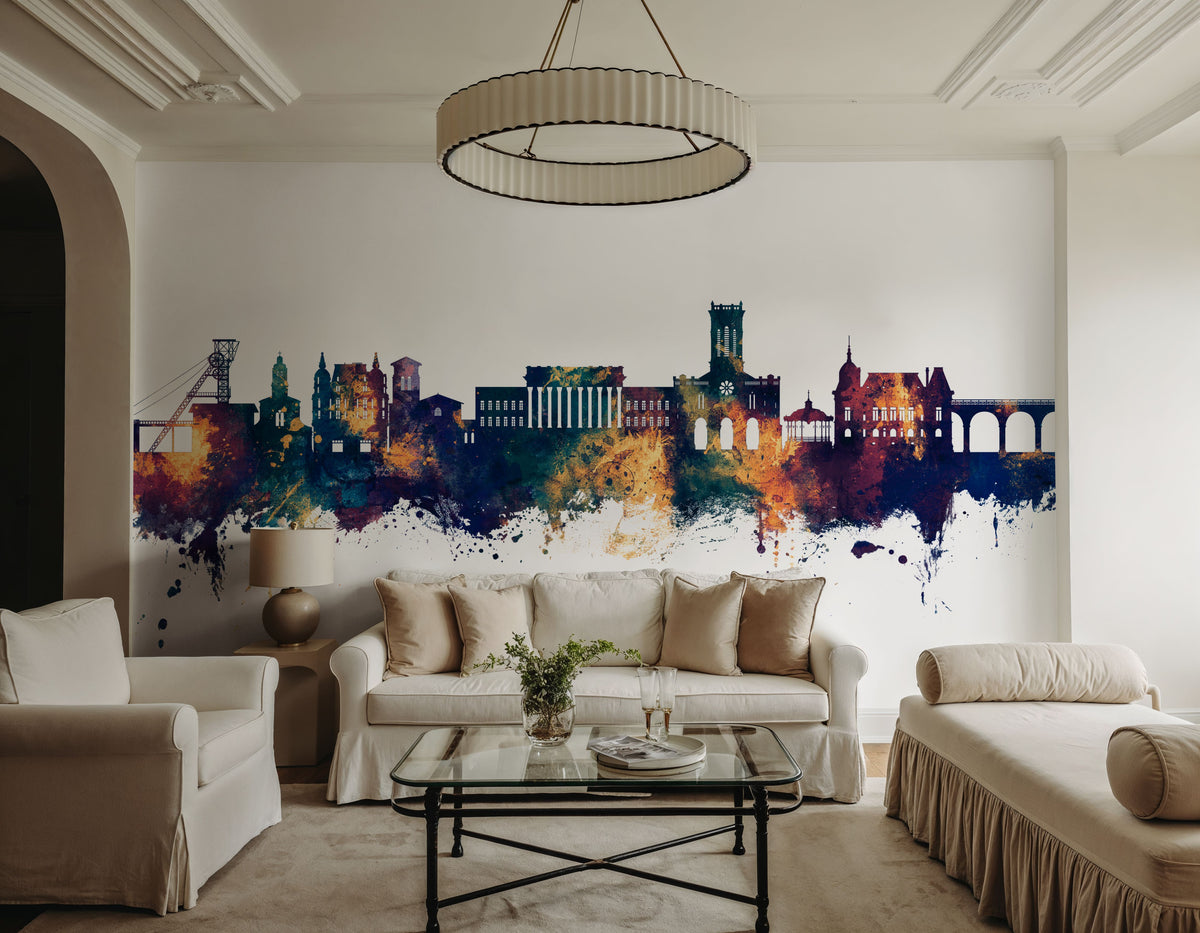 Saint-Étienne France Skyline Blue & Bronze Mural Wallpaper - room preview 06