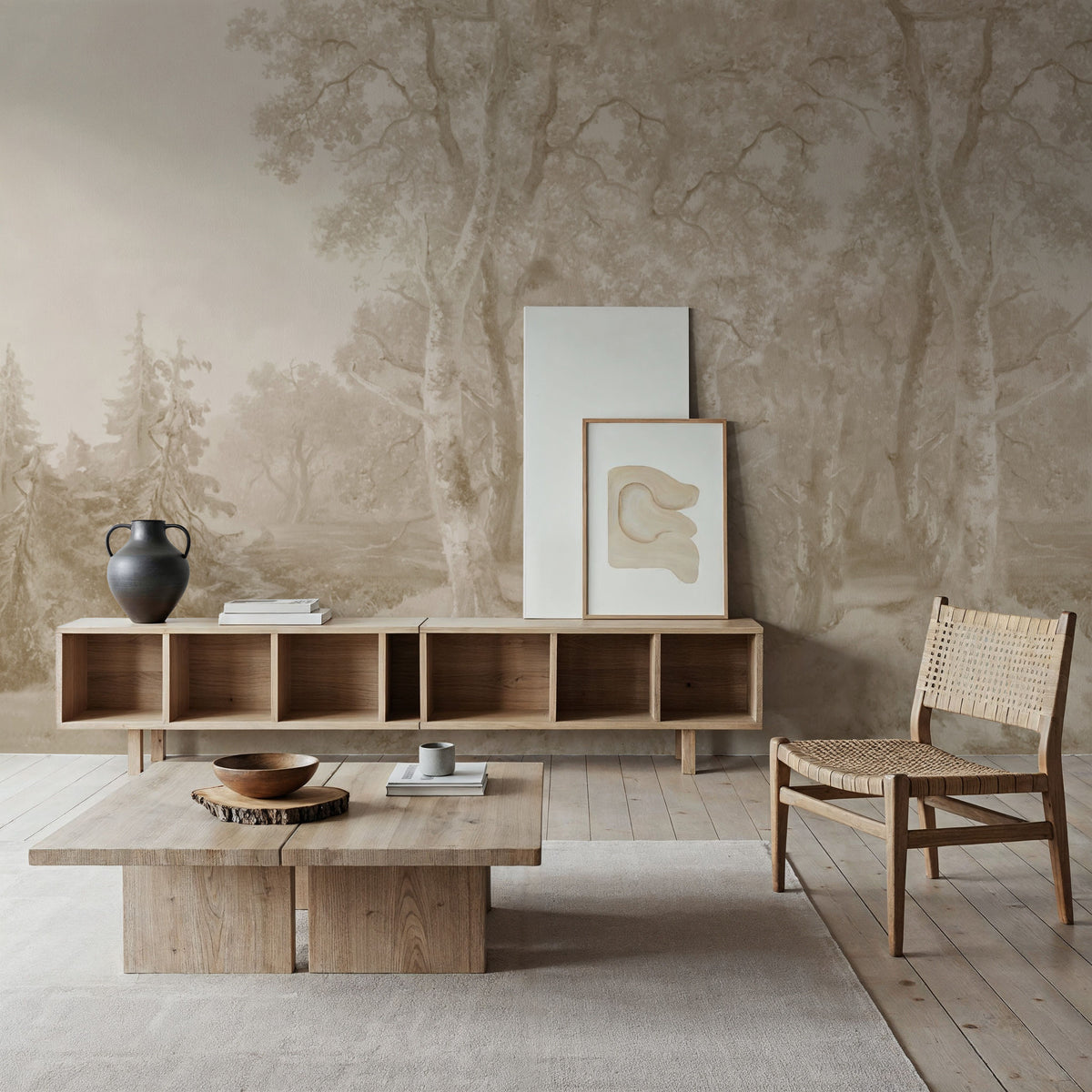 Forest Immersion Pale Beige Mural Wallpaper - room preview 06