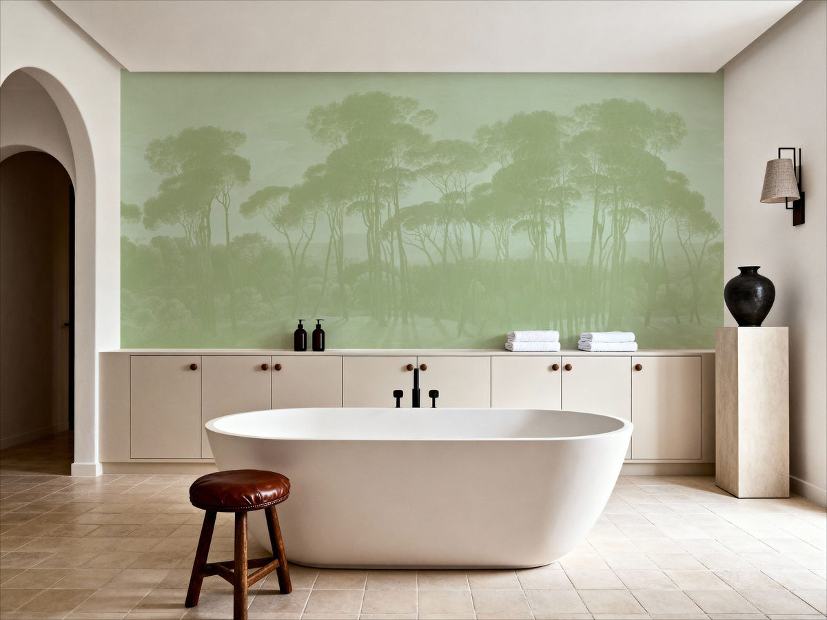 Mediterranean Pine Landscape, Pistachio Mural Wallpaper - room preview 06