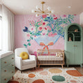 Flower Vases and Books Square Pink Mural Wallpaper - room preview 06