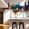 Leicester England Skyline Blue & Bronze Mural Wallpaper - room preview 06