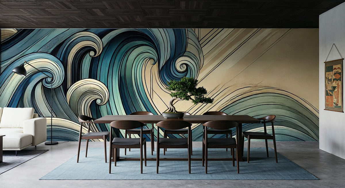 Ocean Waves in Art Deco Mural Wallpaper - room preview 06