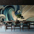 Ocean Waves in Art Deco Mural Wallpaper - room preview 06