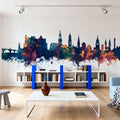 Heidelberg Germany Skyline Blue & Bronze Mural Wallpaper - room preview 06