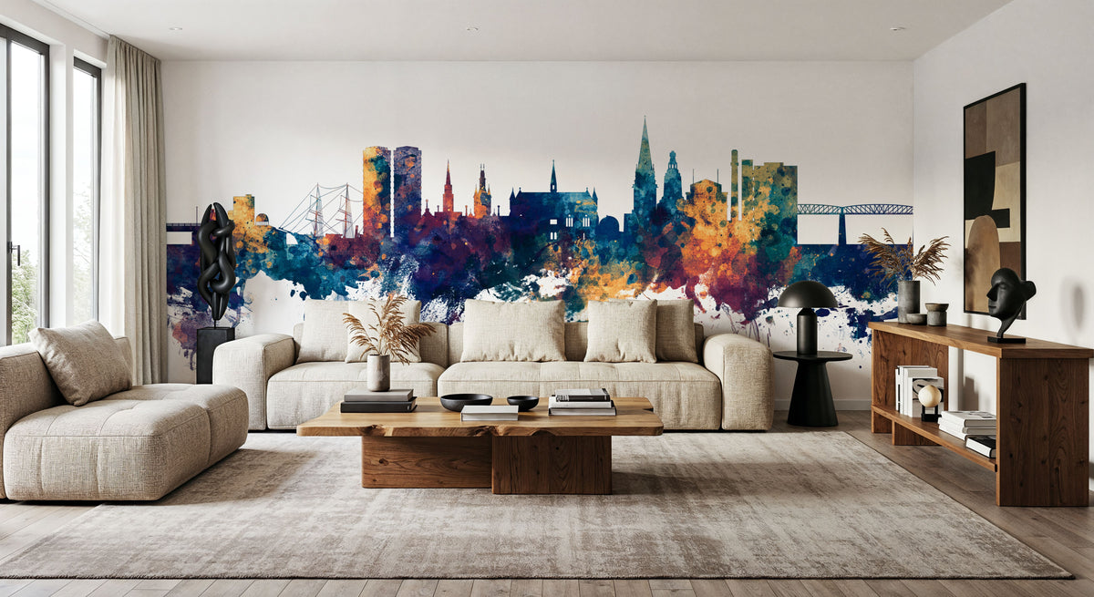 Dundee Scotland Skyline Blue & Bronze Mural Wallpaper - room preview 06