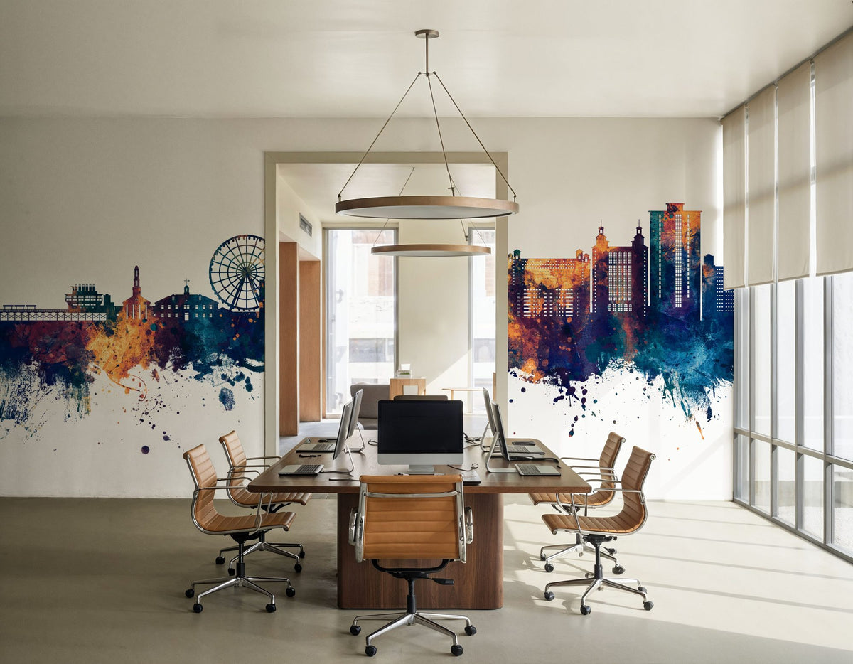 Myrtle Beach South Carolina Skyline Blue & Bronze Mural Wallpaper - room preview 06