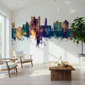 Luton England Skyline Blue & Bronze Mural Wallpaper - room preview 06