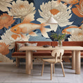 Dancing Fish, Orange on Blue Mural Wallpaper - room preview 06