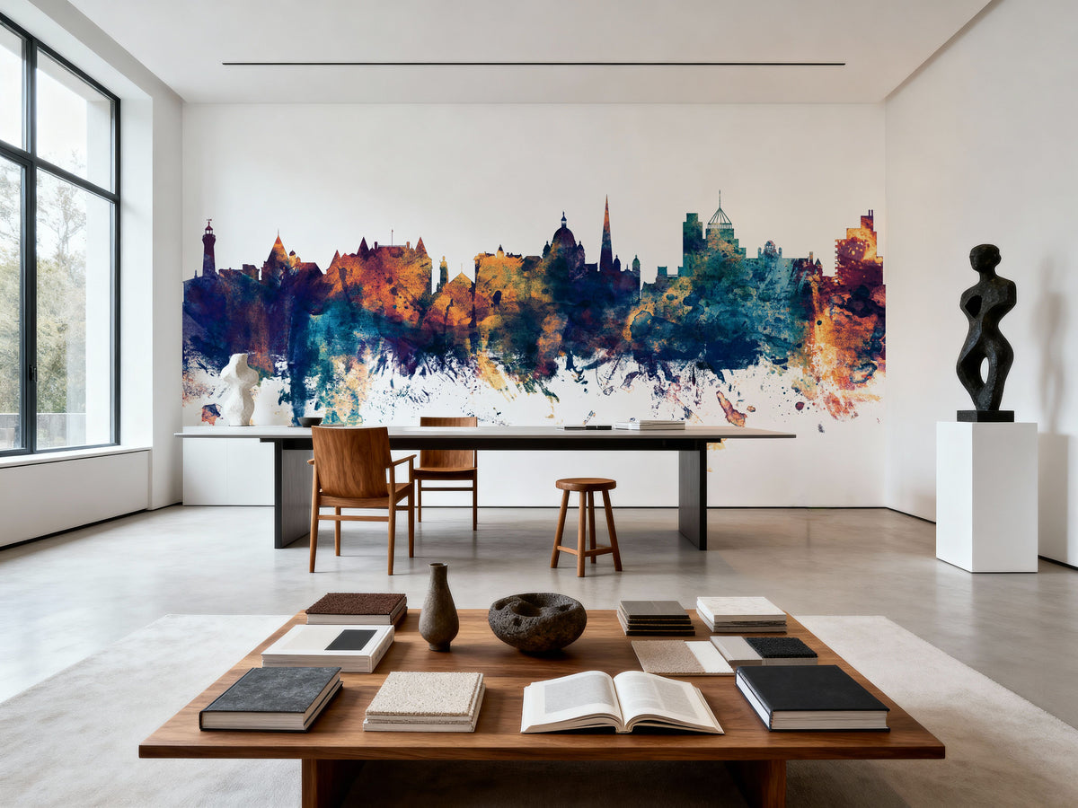 Victoria Canada Skyline Blue & Bronze Mural Wallpaper - room preview 06